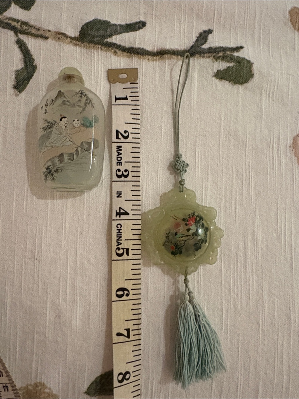 Painted Light Green Jade Bottle and Pendant